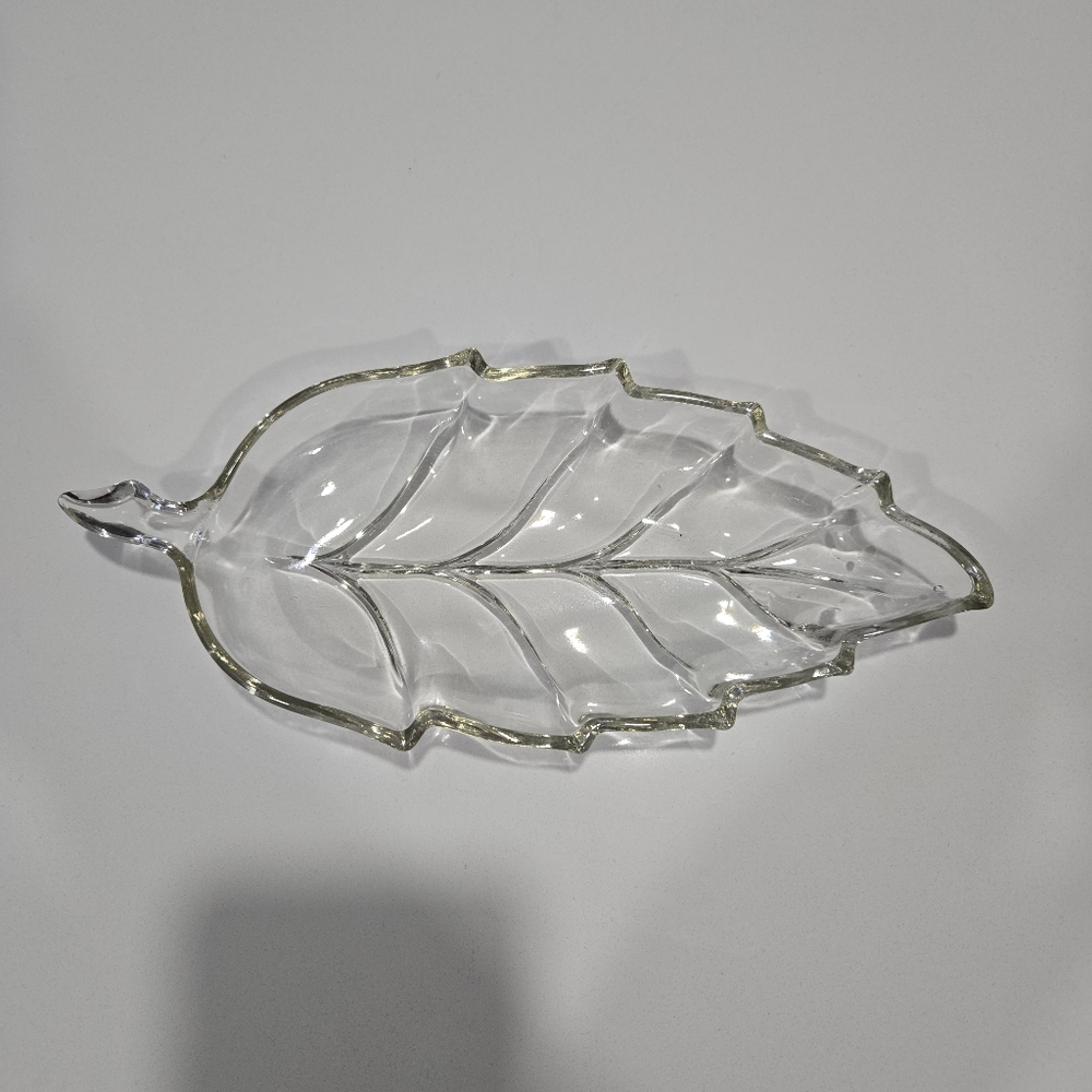 Vintage Leaf Shaped Crystal Trinket Dish